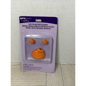 Party Express~ Hallmark~Pumpkin Lapel Pin Jack o Lantern Pumpkin &Earrings NEW!